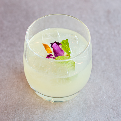 Refreshing cocktail with ice and garnish